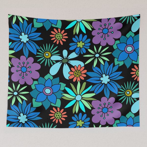 Item preview, Retro 1960's Blue, Aqua And Purple Floral Pattern designed and sold by DEC02.