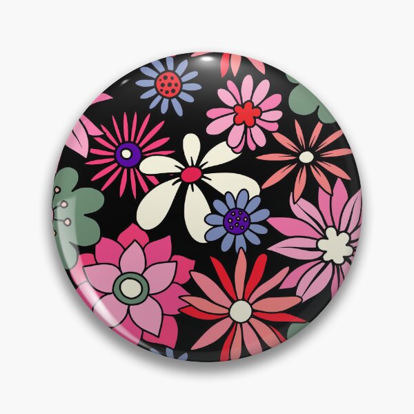 Item preview, Retro 1960's Pink, Green Floral Pattern On Black designed and sold by DEC02.