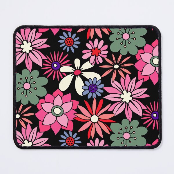 Item preview, Retro 1960's Pink, Green Floral Pattern On Black designed and sold by DEC02.