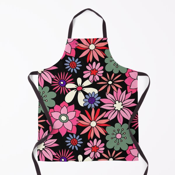 Item preview, Retro 1960's Pink, Green Floral Pattern On Black designed and sold by DEC02.