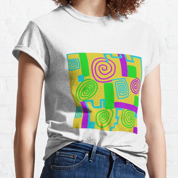 Psychedelic Geometric Abstract, yellow, pink, blue and green Classic T-Shirt