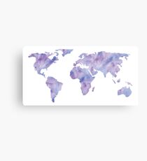 World Map Light Blue Purple Indigo Watercolor Metal Print