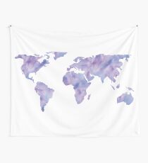 World Map Light Blue Purple Indigo Watercolor Wall Tapestry