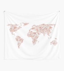 World Map Rose Gold Marble Wall Tapestry