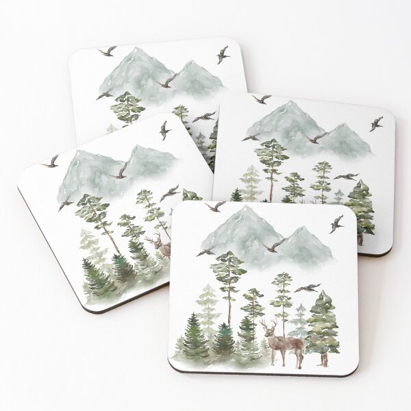 Item preview, Adventure Forest Deer Watercolor Mountain Scene designed and sold by TheWildePeach.