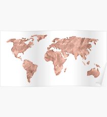 World Map Rose Gold Pink Vintage Poster