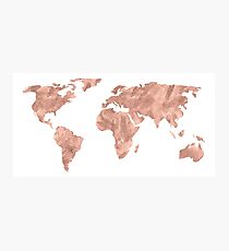 World Map Rose Gold Pink Vintage Photographic Print