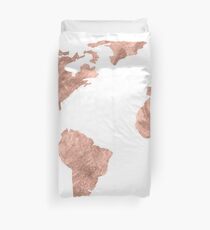 World Map Rose Gold Pink Vintage Duvet Cover