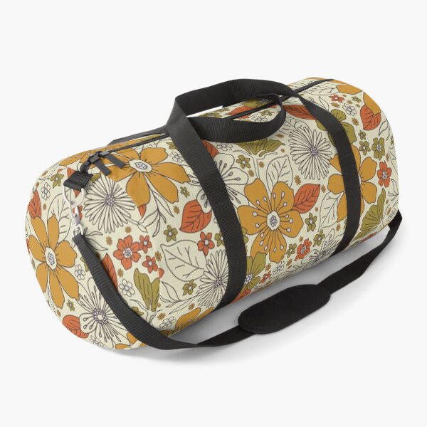 Aperçu de l'œuvre Motif floral rétro des années 1970 en olive, or et orange créée et vendue par somecallmebeth.