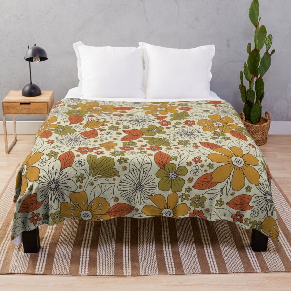 Item preview, 1970s Retro Floral in Olive, Gold & Orange designed and sold by somecallmebeth.