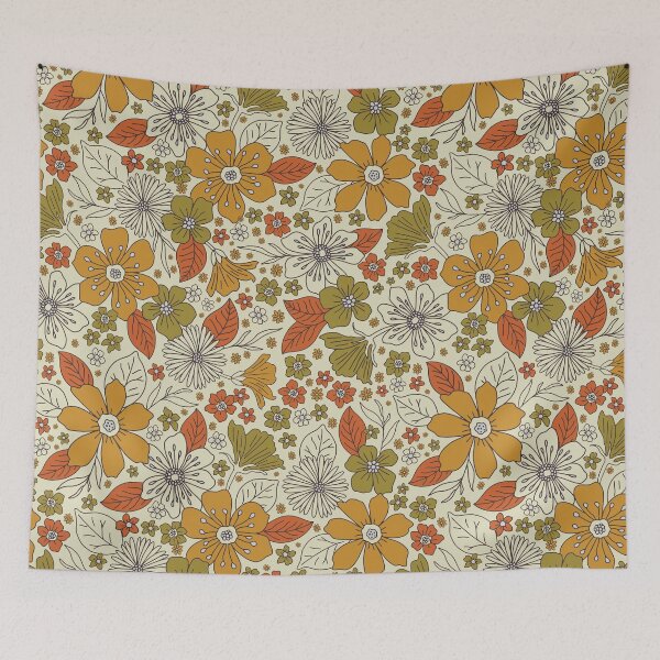 Item preview, 1970s Retro Floral in Olive, Gold & Orange designed and sold by somecallmebeth.