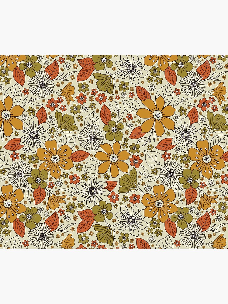 1970s Retro Floral in Olive, Gold & Orange by somecallmebeth