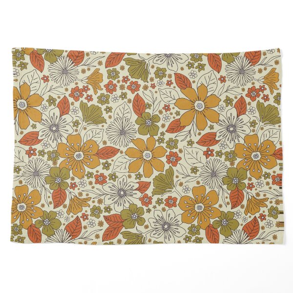 1970s Retro Floral in Olive, Gold & Orange Pet Blanket