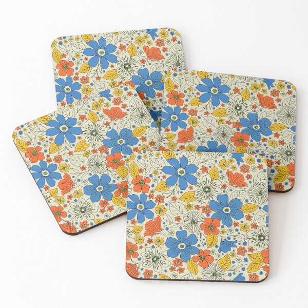 Item preview, Retro Blue, Yellow & Orange Floral designed and sold by somecallmebeth.