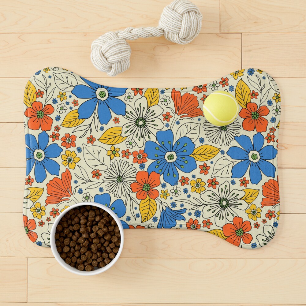 Retro Blue, Yellow & Orange Floral Pet Mat
