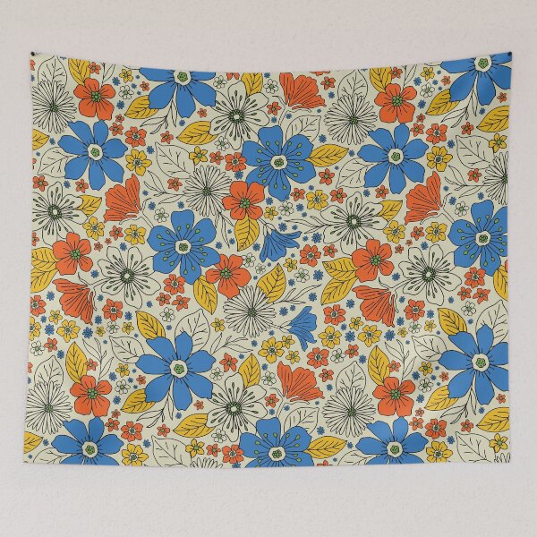Item preview, Retro Blue, Yellow & Orange Floral designed and sold by somecallmebeth.