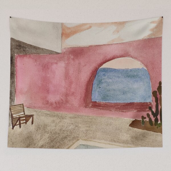 Item preview, hand painted watercolor swimming pool and sea designed and sold by quinnstyle.