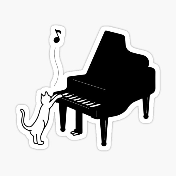 Cute Cat Playing Piano Funny Musician Art Gift Sticker