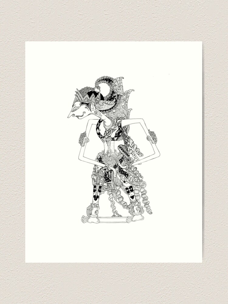 Wita's Gift Shadow Puppet Black and White Linocut Print