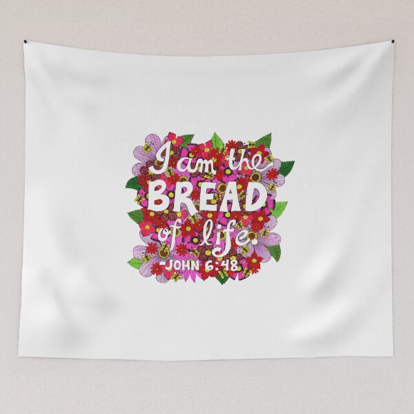 Item preview, I Am The Bread Of Life, John Bible Verse, Lettering, Flowers And Leaves Doodle, Inspirational designed and sold by Eneri Collection.