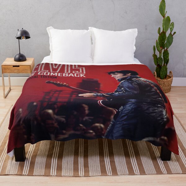 New Red Elvis Presley Plush Fleece Throw Gift Blanket Guitar Photo 68 Comeback 