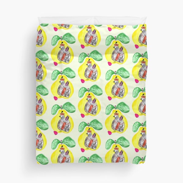 Quail in a Quince Duvet Cover