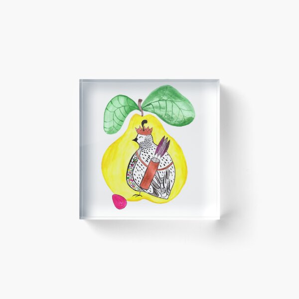 Quail in a Quince Acrylic Block