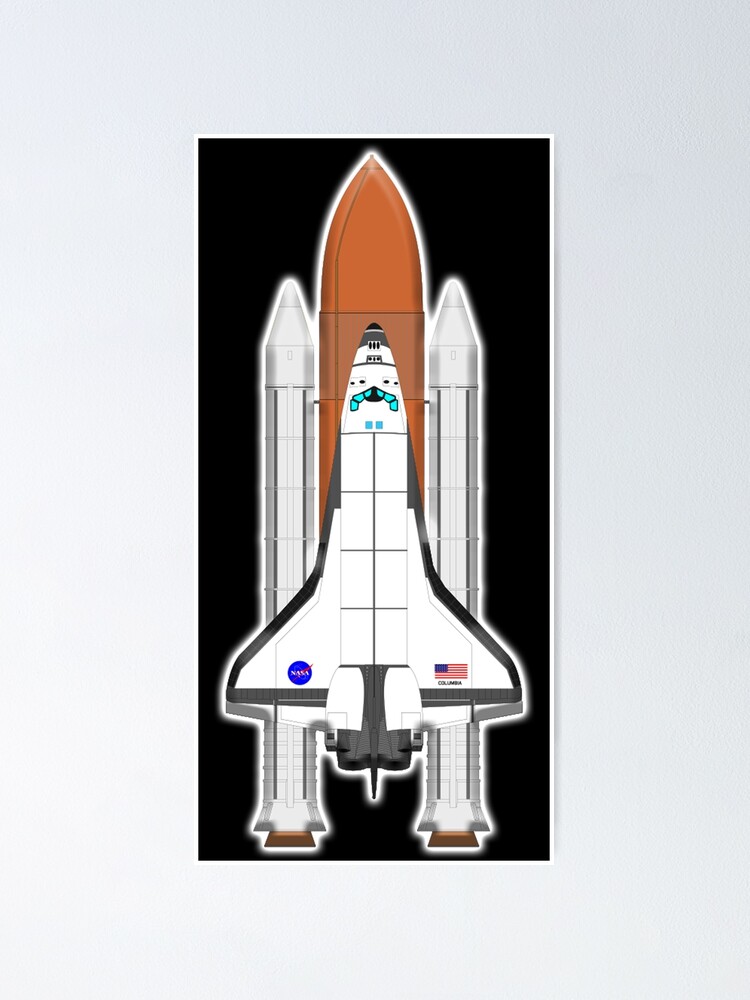 Alternate view of Space Shuttle Discovery. Space. Orbit. On Black. Poster
