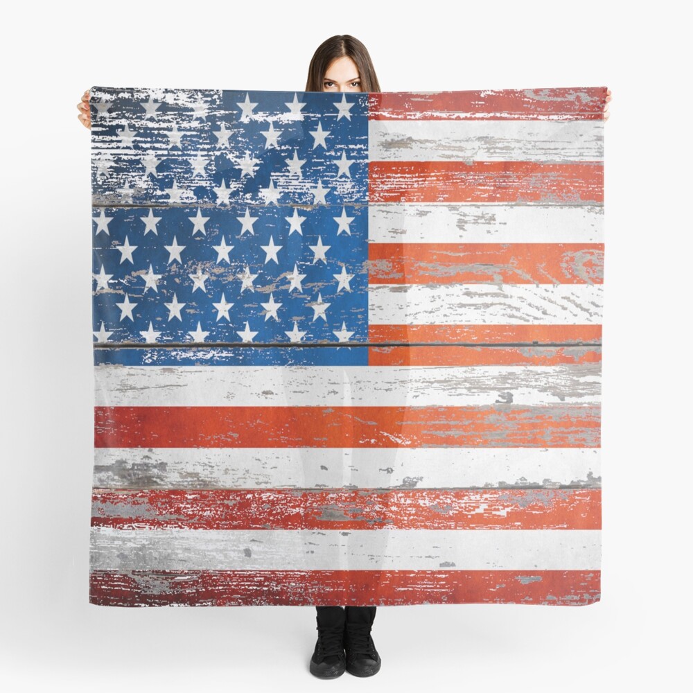 Primitive Barn Wood Grain Grunge Usa American Flag Scarf By