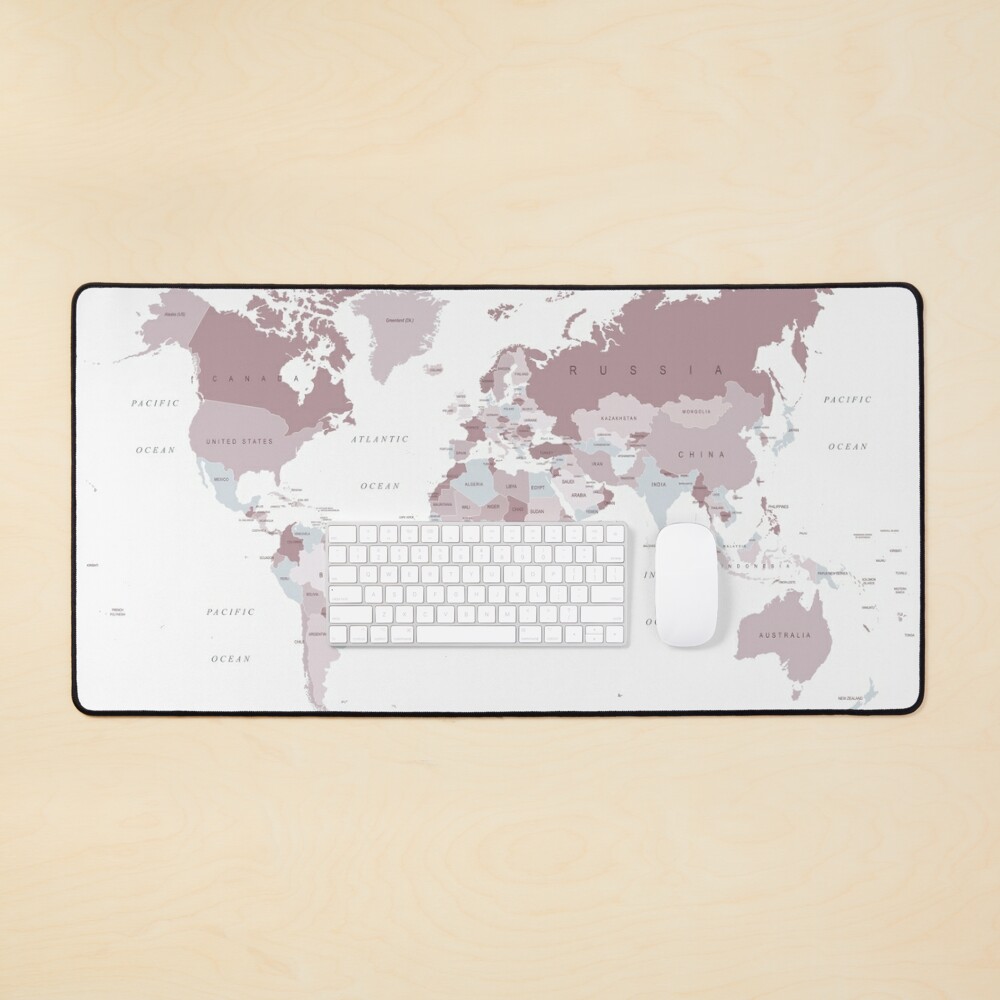 World Map in blush pink and grey Mouse Pad