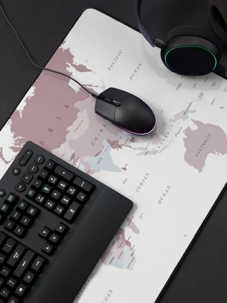 Alternate view of World Map in blush pink and grey Mouse Pad
