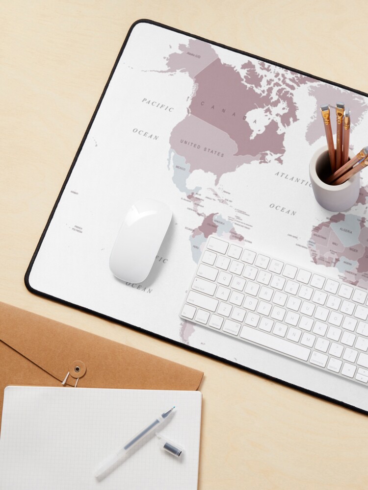 Alternate view of World Map in blush pink and grey Mouse Pad