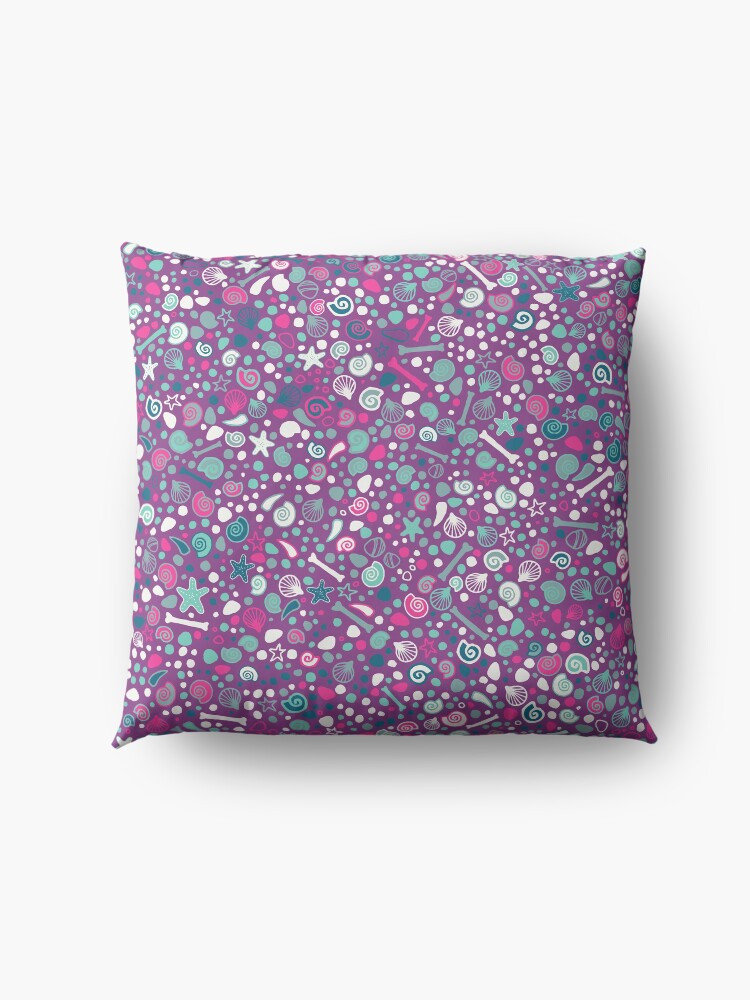 Alternate view of Mini Fossils - turquoise, white and pink on purple - fun pattern by Cecca Designs Floor Pillow