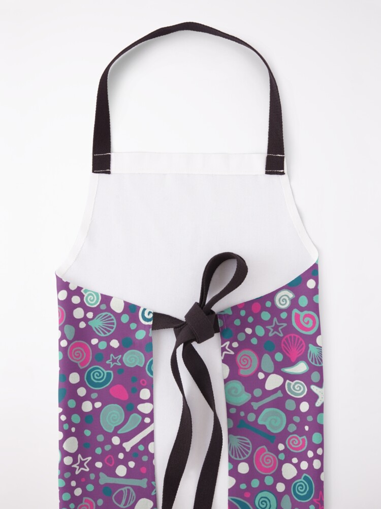 Alternate view of Mini Fossils - turquoise, white and pink on purple - fun pattern by Cecca Designs Apron