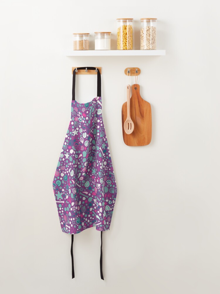 Alternate view of Mini Fossils - turquoise, white and pink on purple - fun pattern by Cecca Designs Apron