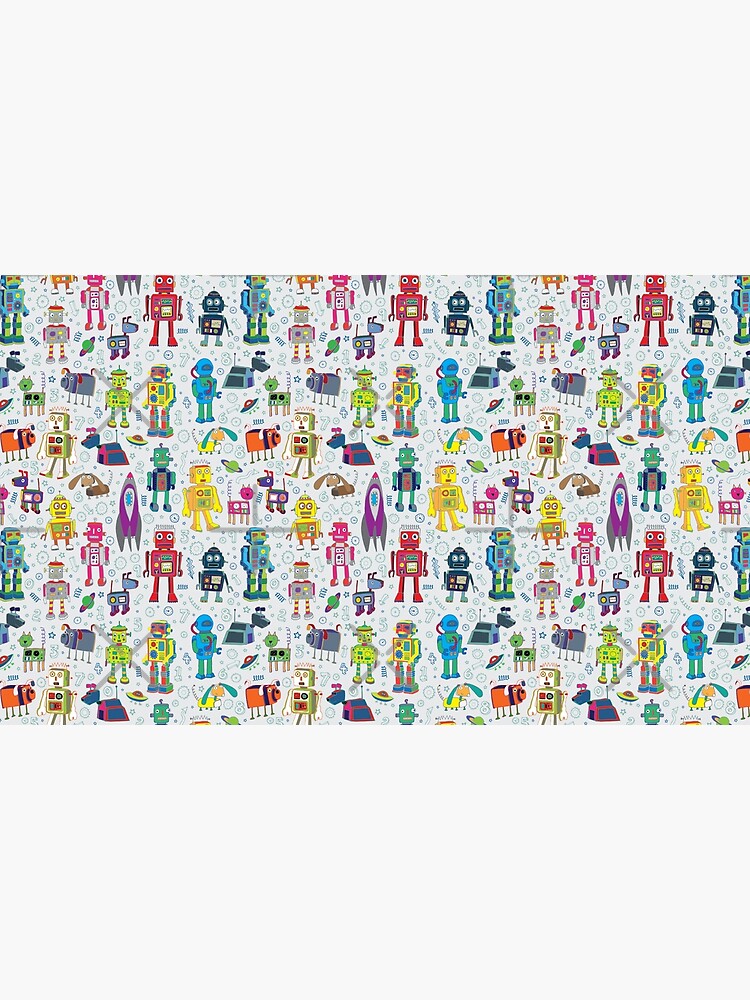 Robots in Space - grey - fun Robot pattern by Cecca Designs by Cecca-Designs