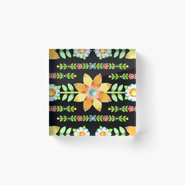 Bohemian Floral Stripe Acrylic Block