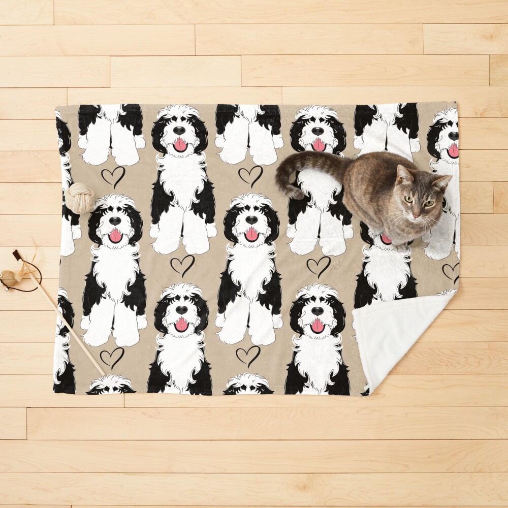LOVE Black and White Sheepadoodle Pet Blanket