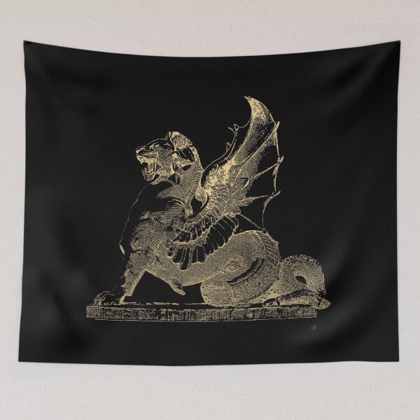 Item preview, Winged Dragon Chimera from Fontaine Saint-Michel, Paris in Gold on Black designed and sold by Serge Averbukh Art Studio.