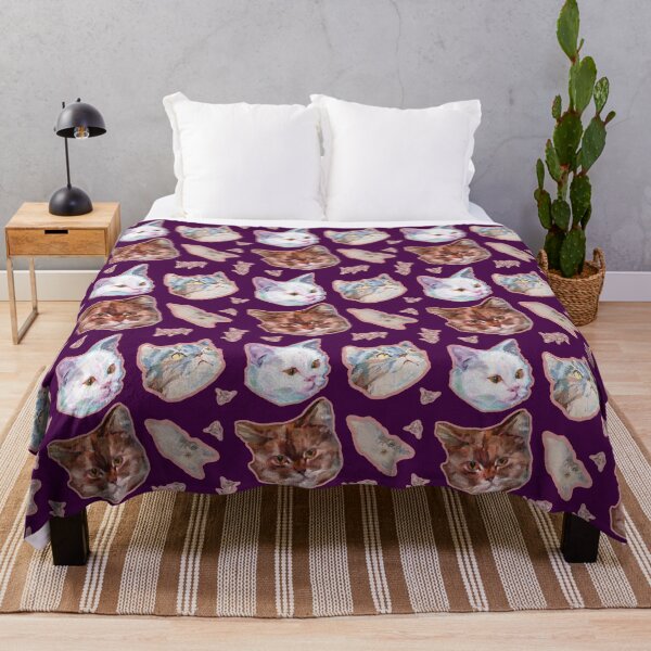 Item preview, Cats oil painted heads on purple background designed and sold by Nina's Vibrant Art.