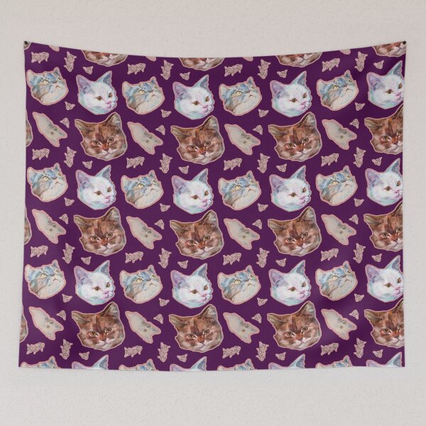 Item preview, Cats oil painted heads on purple background designed and sold by Nina's Vibrant Art.