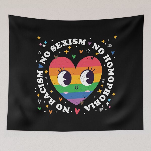 Item preview, Rainbow Heart: No Racism, No Sexism, No Homophobia designed and sold by Happy Puppy Print On Demand.