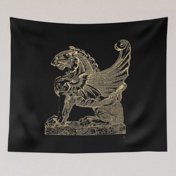 Item preview, Winged Lion Chimera from Casa San Isidora, Santiago, Chile, in Gold on Black designed and sold by Serge Averbukh Art Studio.