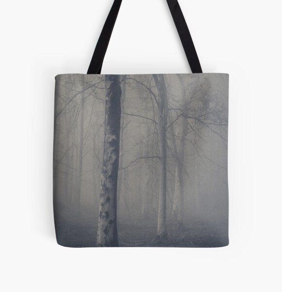 Silver birch trees in the mist All Over Print Tote Bag
