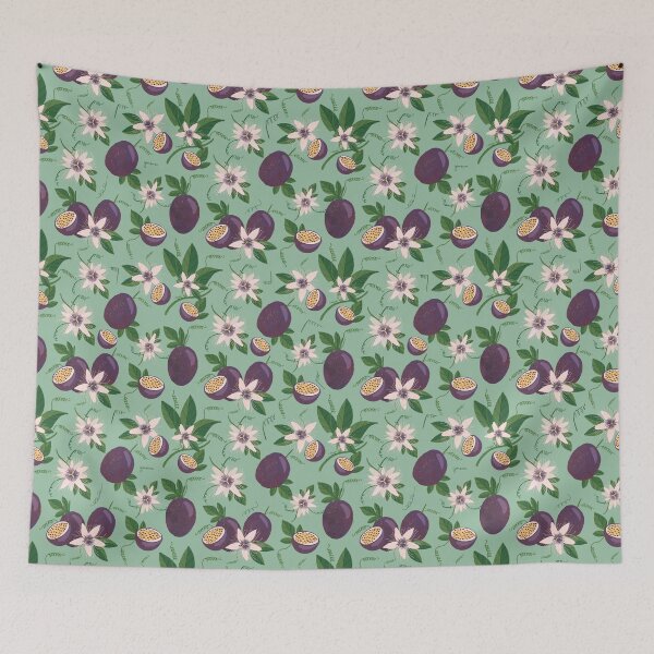 Item preview, Passion fruit and Passion flower turquoise summer pattern designed and sold by autumnchu.