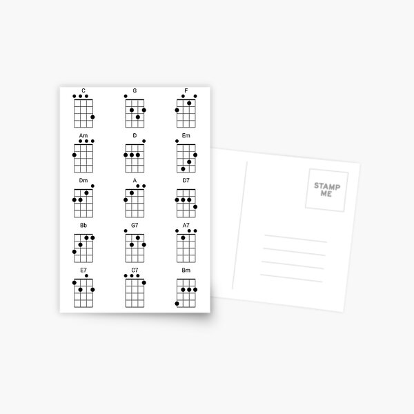 "15 Common Ukulele Chords Chart Cheat Sheet for Uke Players" Postcard