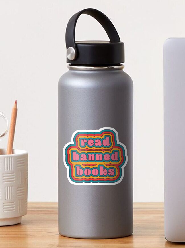 Thumbnail 1 of 3, Sticker, Read Banned Books groovy 70s vintage vibe free speech designed and sold by timoriedy.