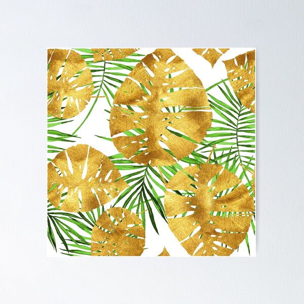 Tropical Gold Monstera Ceriman Leaves Wallpaper, Handpainted Gold Leaves  Wall Murals Wall Decor 