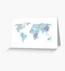 World Map Ocean Blue Watercolor Greeting Card