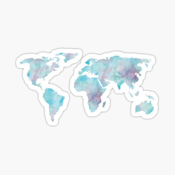 World Map Ocean Blue Watercolor Sticker